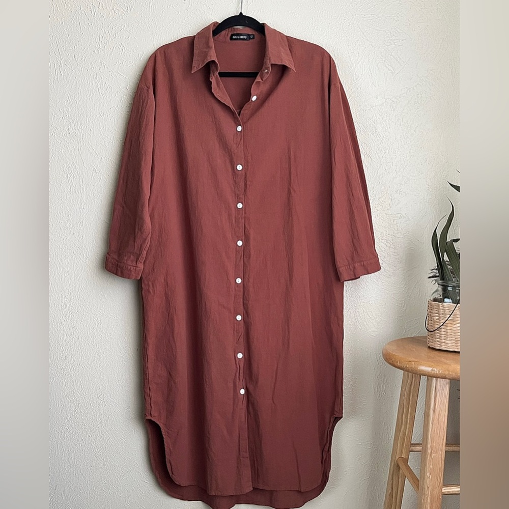 Rust Red Long Sleeve Button Down Maxi Dress